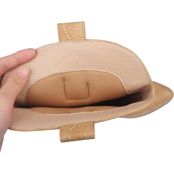 Women Synthetic Tan Boots Mid-calf Pointy Toe Chunky Heels Embroidered Boot - Picture 9 of 9